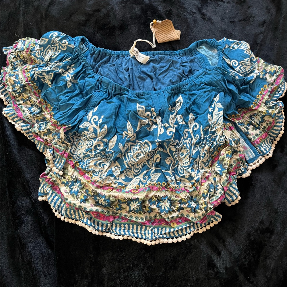 NATURAL LIFE Blue and White Embroidered Top